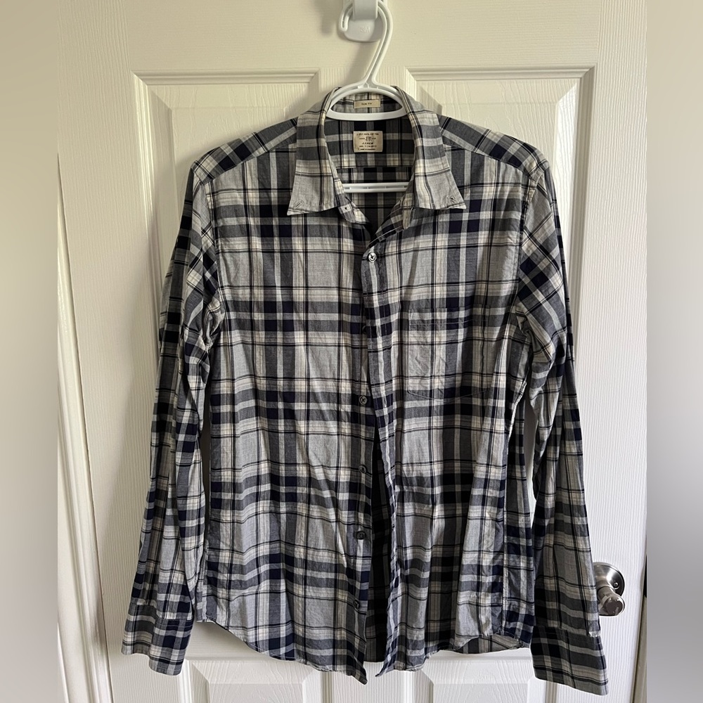 Jcrew slim blue grey plaid shirt